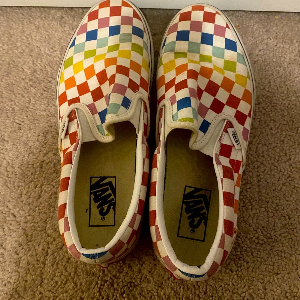 rainbow checkerboard vans